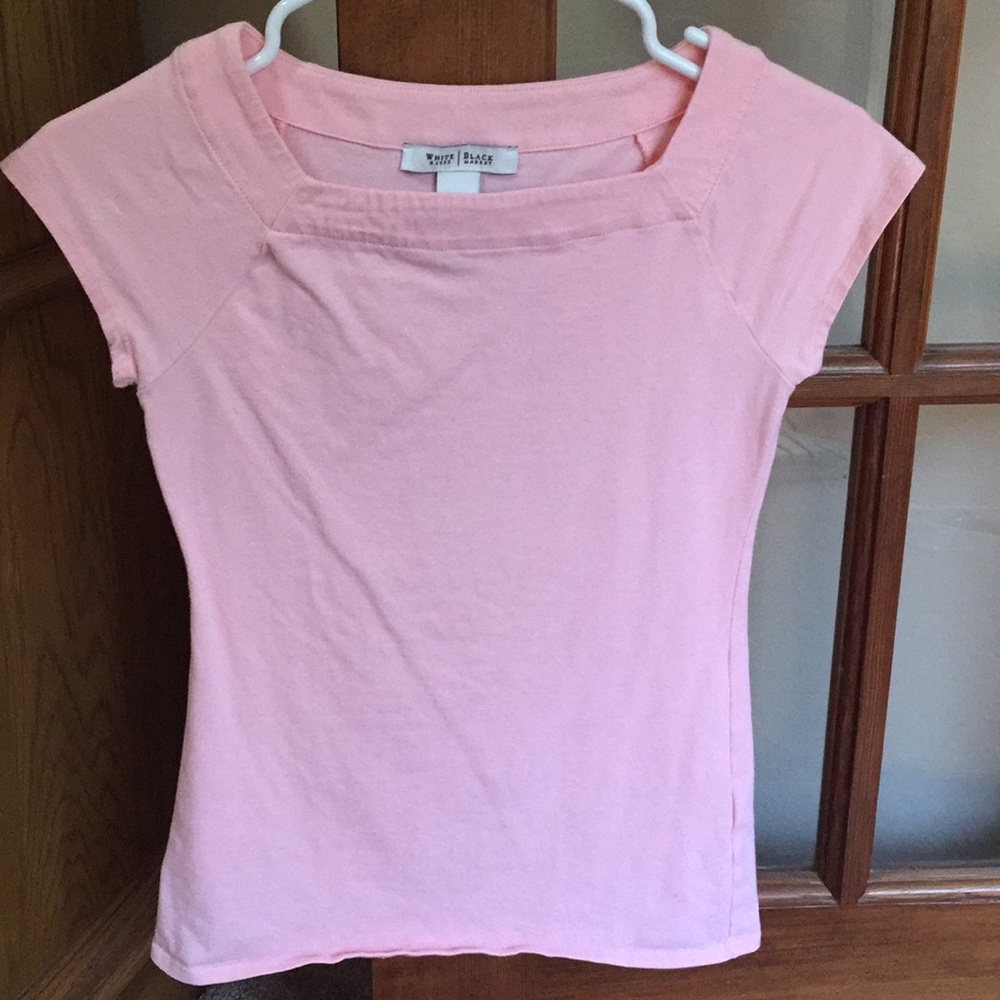 Square neck fitted cap-sleeve tee